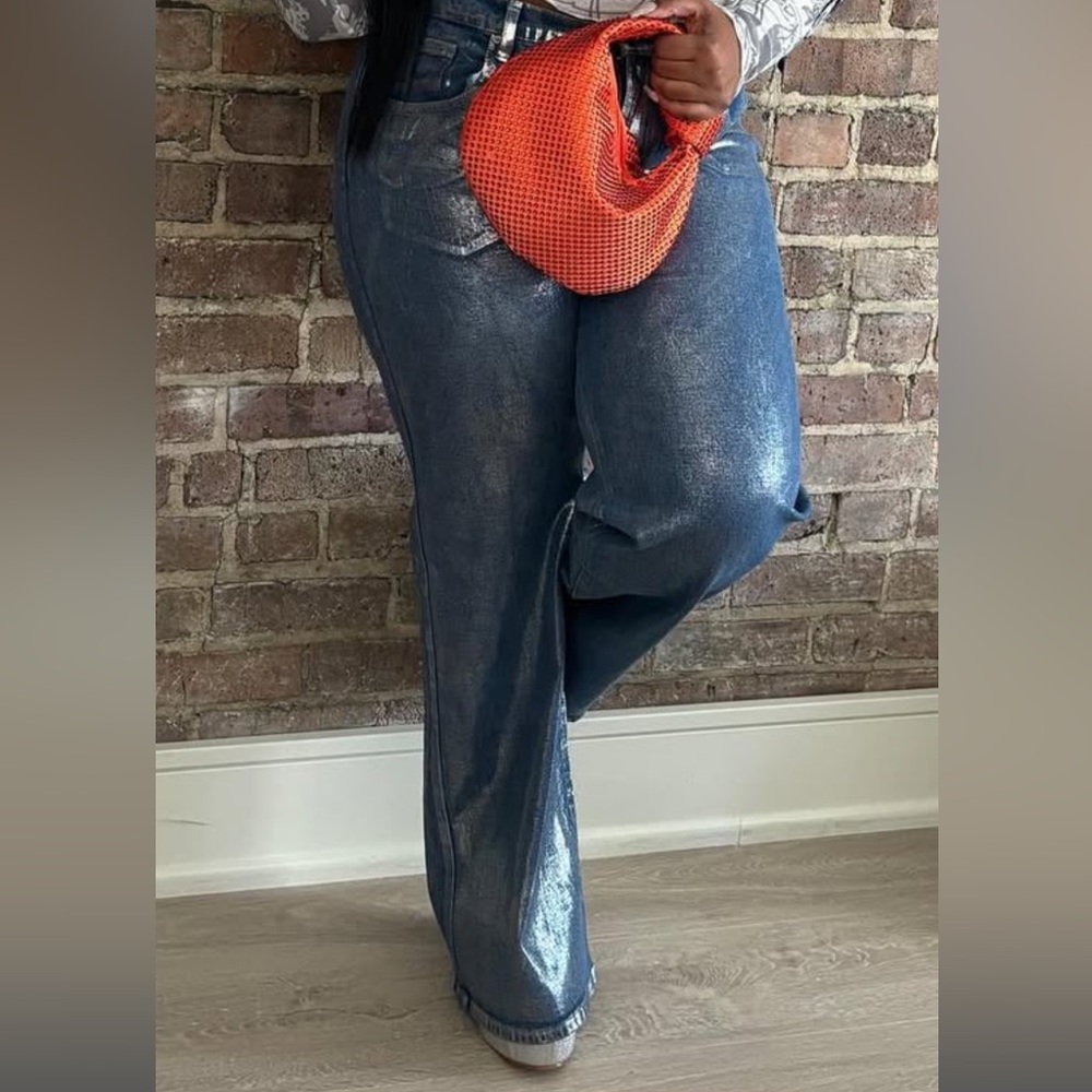 Fashion Nova Women's Foil Blue Jeans